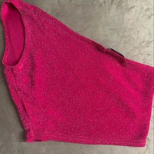 PLT one shoulder sparkly pink crop tank, size 2
